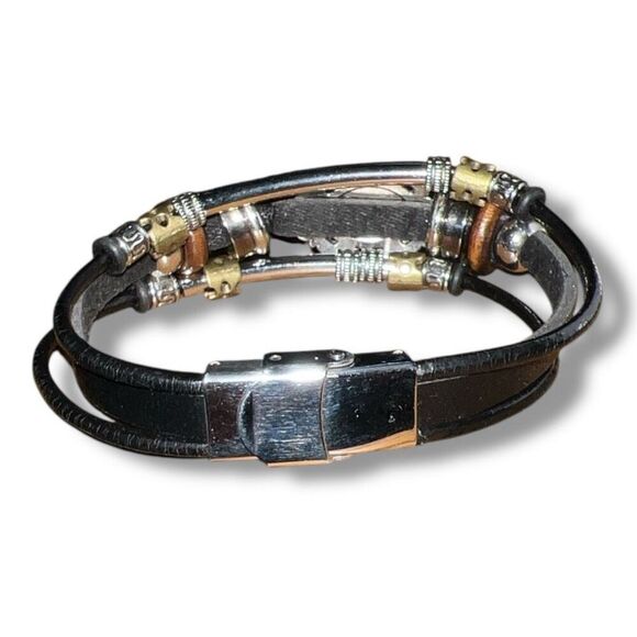 Bundle Sale 3 for $15 | Black Triple Strand Bracelet with Stainless Steel Clasp - Picture 7 of 8